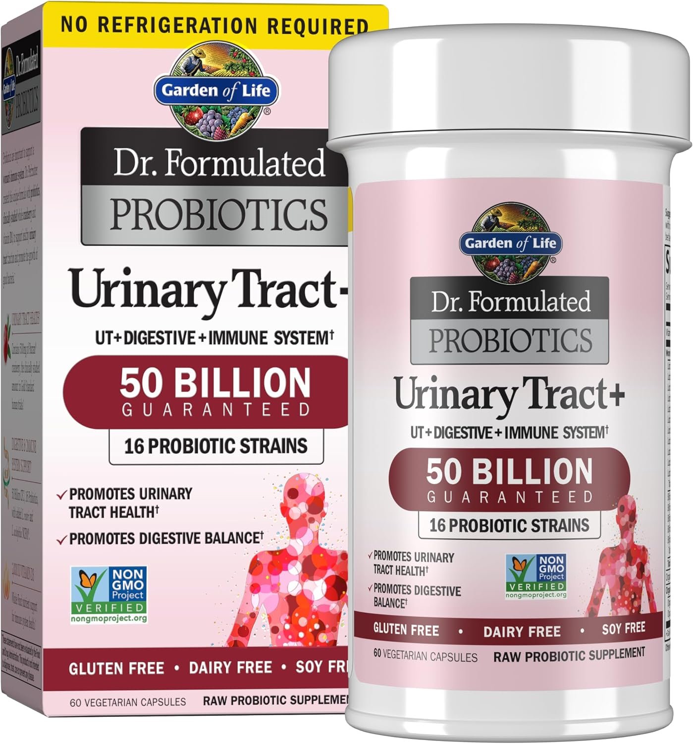 Garden of Life Dr. Formulated Probiotics Urinary Tract+ – Acidophilus Probiotic Supports Urinary Tract Health, Digestive Balance – Shelf Stable – Gluten, Dairy, and Soy-Free – 60 Vegetarian Capsules | 50 Billion CFU – Supports Digestive, Immune & Urinary Tract Health, Vegetarian