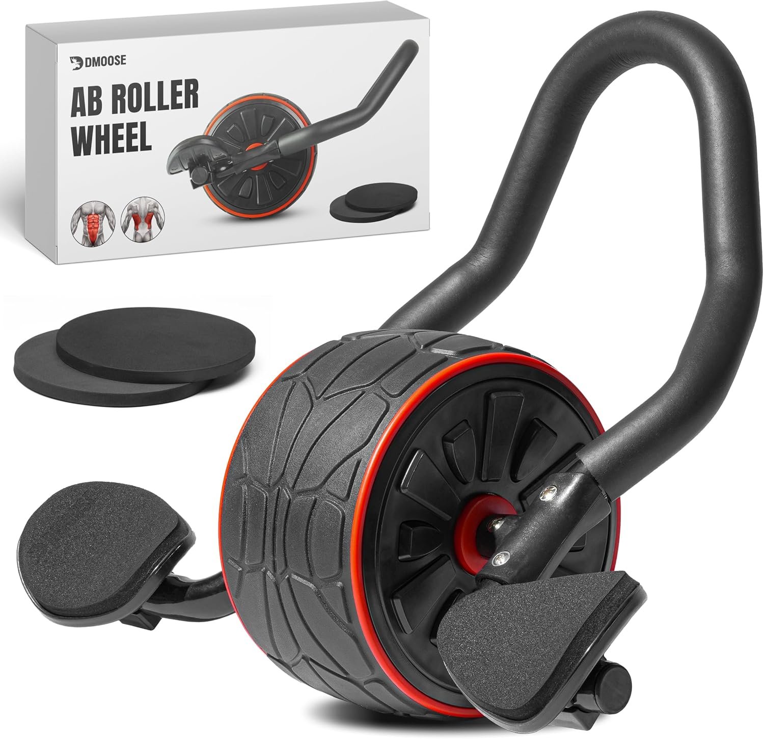 DMoose Fitness Ab Roller Wheel with Elbow Support & 2 Knee Pads – Abdominal Exercise Trainer for Core Strength Training – Ultimate Abs Workout Equipment for Home and Gym – Ab Machine for Men & Women