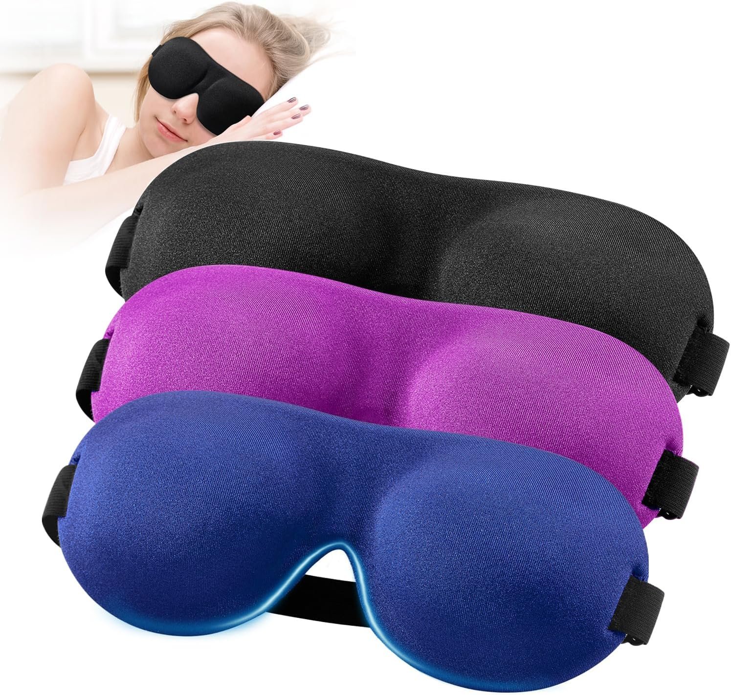 YIVIEW Sleep Mask for Back and Side Sleeper 3 Pack, 100% Blackout Eye Mask | 3D Zero Eye Pressure, Night Blindfold for Women Men, Lightweight & Breathable Soft Sleeping Eye Cover, Travel Nap Essentials
