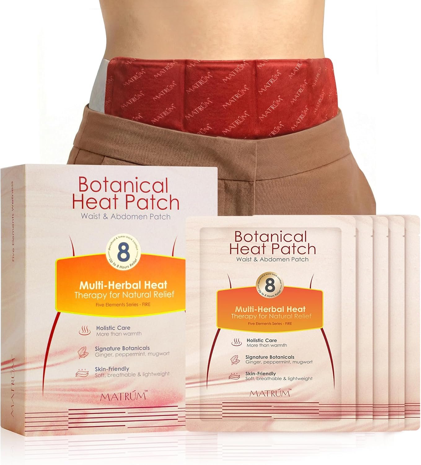 MATRÚM MATRÚM Heating Pad for Period Cramps & Back Pain Relief, 2-in-1 Heat Patch, Long-Lasting Drug-Free Comfort, Discreet & Skin-Friendly, 5 Count