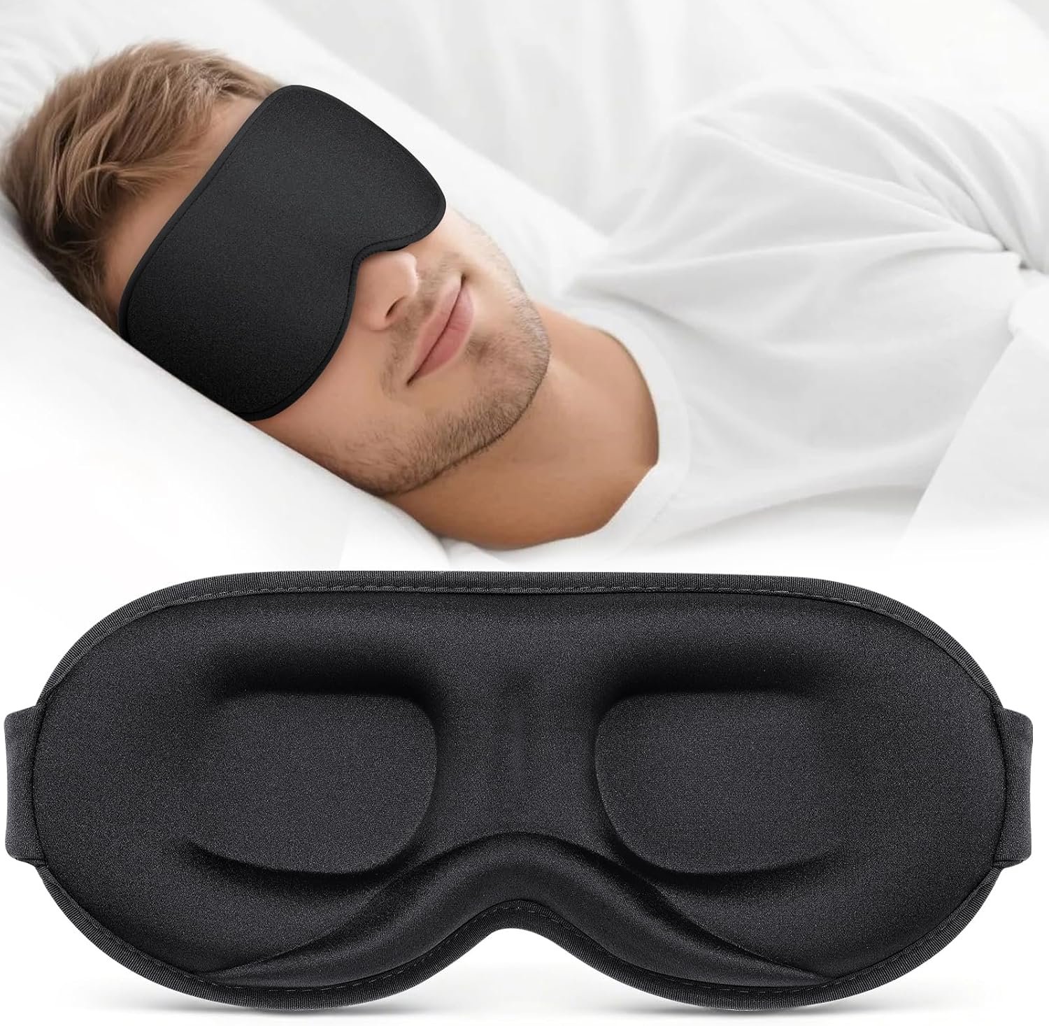 Vynix® Sleep Mask for Men Women – 100% Blackout Eye Masks for Sleep – 3D Soft Sleeping Mask for Side Sleepers – Zero Pressure Lash Extensions Eye Cover Shade for Airplane Travel Essentials, Black