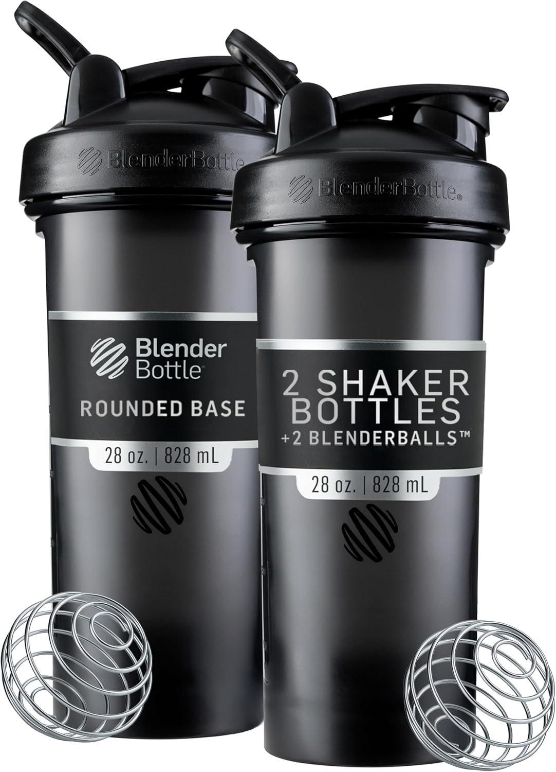 BlenderBottle Classic V2 Plastic Shaker Bottle 28 oz Black, 2-Pack