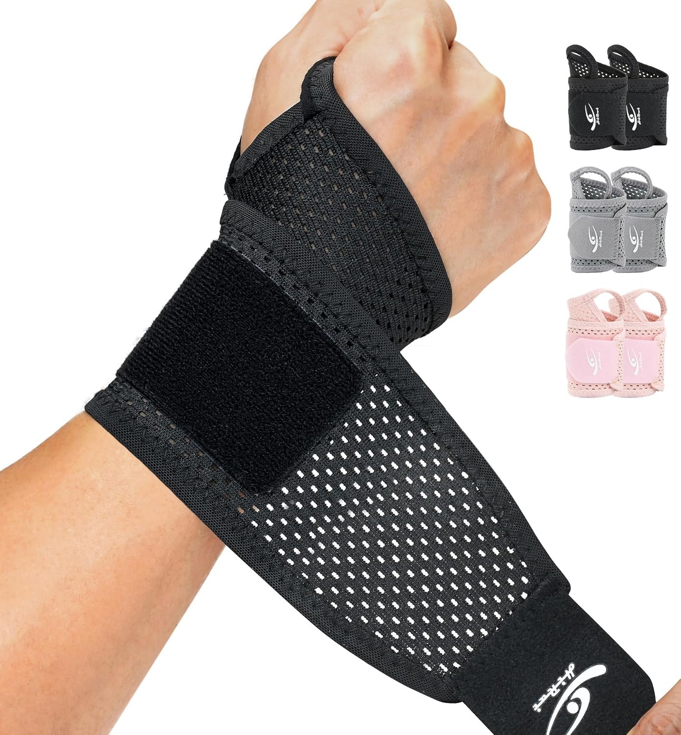 HiRui 2-Pack Ultra-Thin Mesh Wrist Wraps – Breathable, Adjustable Wrist Support for Workouts & Daily Use – Unisex Wrist Brace for Pain Relief, Tendonitis, Carpal Tunnel – One Size Fits All (Black)