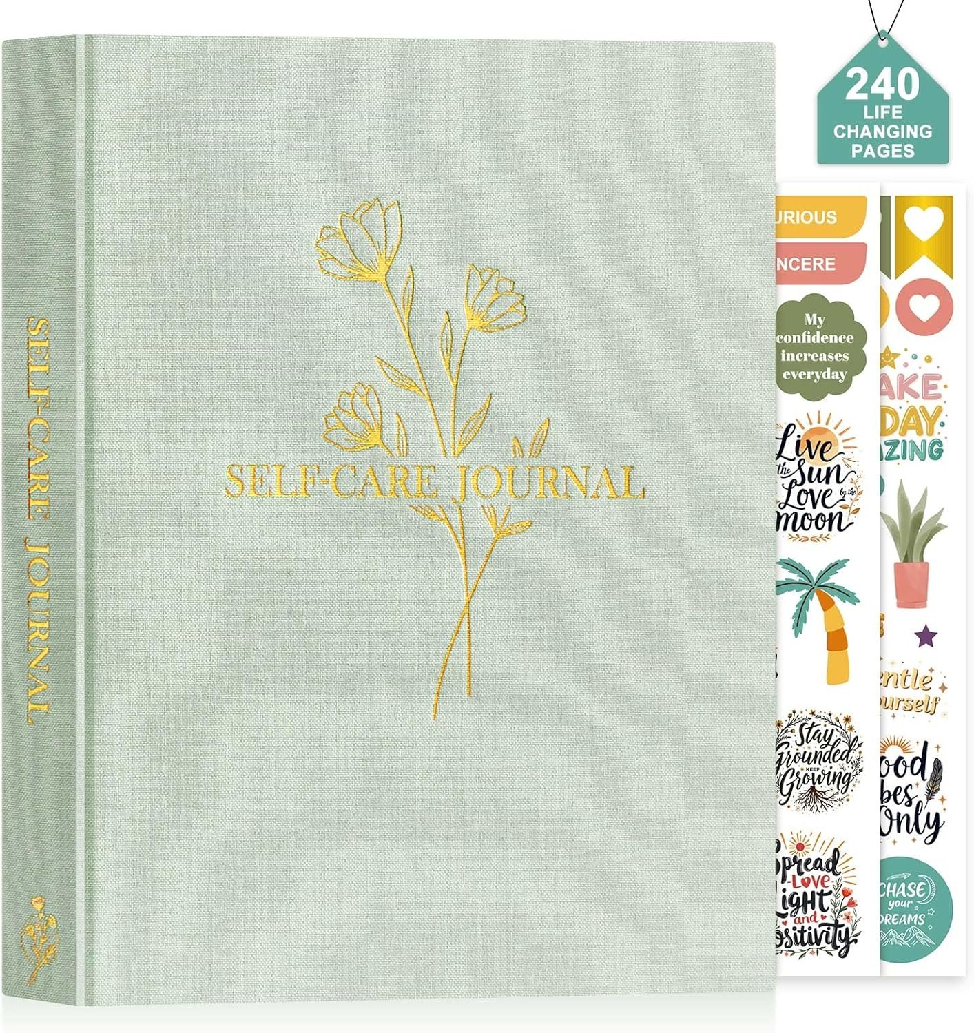Lanpn Self Care Journal for Women, Self Love Guided Journals with Prompts, Daily Reflection Wellness & Gratitude Planner, 5 Minute Mental Health Notebook, Mindfulness Mood Log, 240 Pages, Sage Green