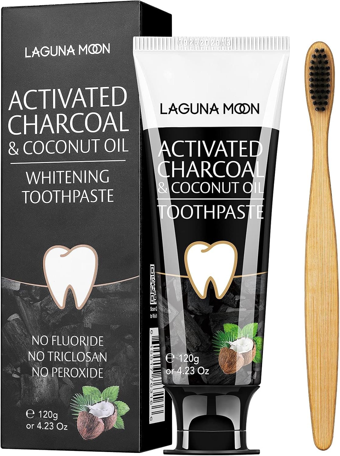 Lagunamoon Whitening Charcoal Toothpaste for Sensitive Teeth, Enamel Repair, Cavity Protection – Natural Toothpaste for Whitening, Removing Stains, Mint Flavor Freshen Breath Mint Gel – No Peroxide