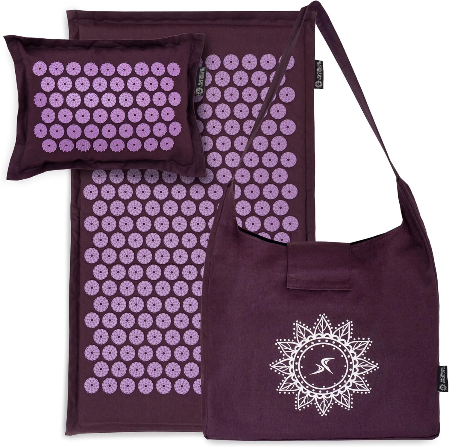 ProsourceFit Ki Acupressure Mat and Pillow Set with 100% Natural Linen for Back/Neck Pain Relief and Muscle Relaxation
