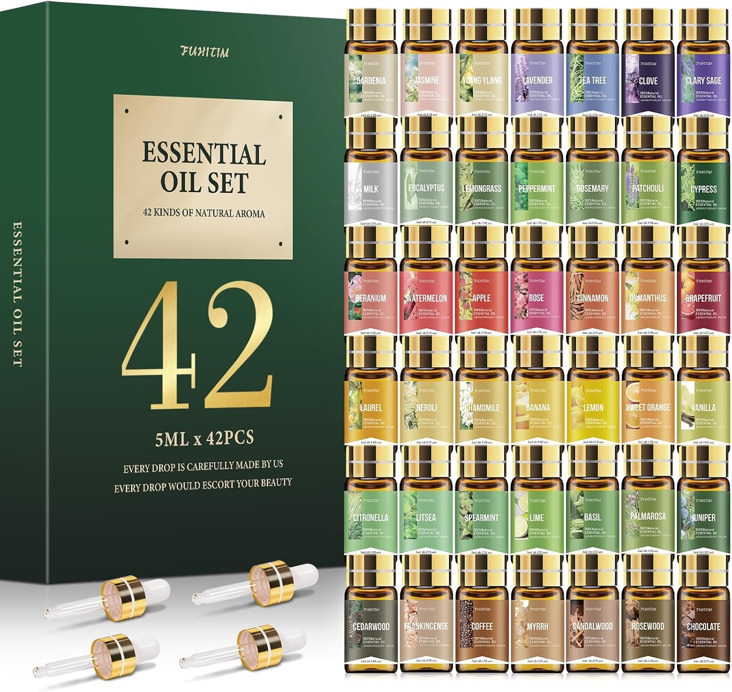 FUHITIM Essential Oil Set, Premium Essential Oils Gift Set for Diffuser, DIY Candle and Soap Making, 42×5 ML (0.17oz)