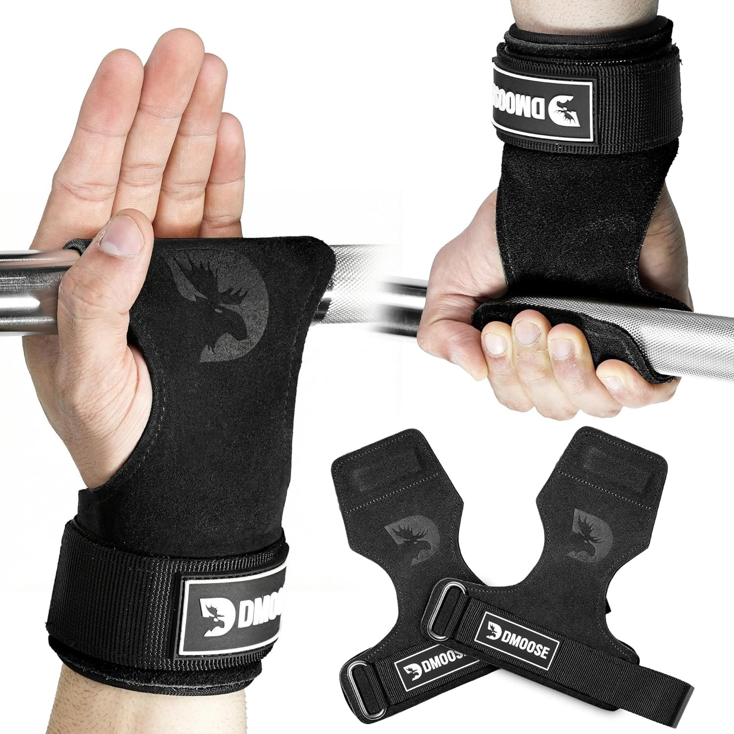 DMoose Fitness Weight Lifting Hooks (Pair) for Deadlifts, Pull Ups, Rows & Shrugs – Anti-Rip Nylon Strap Hand Grips with Thick Wrist Padding – Heavy Duty Wrist Straps for Weightlifting & Gym Workouts