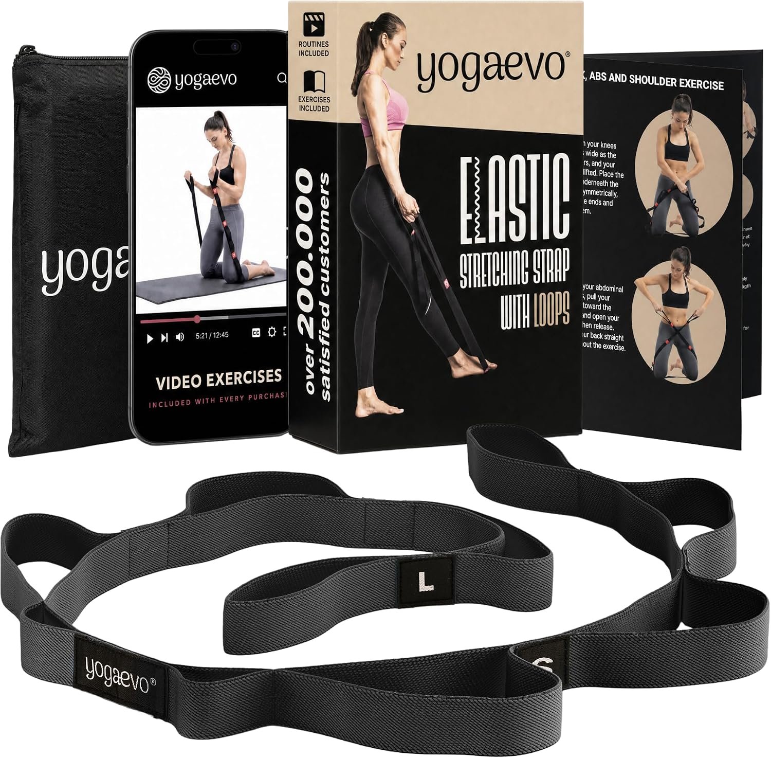 YogaEVO Elastic Stretching Strap with Loops for Physical Therapy | 2-in-1 Yoga Strap & Resistance Band — Flexibility & Back Recovery