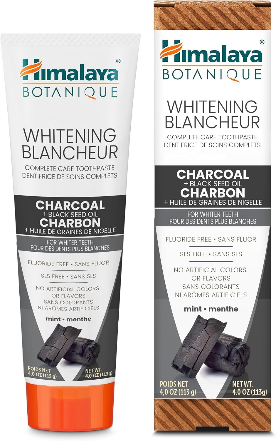 Himalaya Botanique Whitening Antiplaque Toothpaste with Charcoal, 4 oz | Fluoride Free Toothpaste With Charcoal & Black Seed Oil, Whitening Toothpaste, SLS Free, No Artificial Flavors & Colors