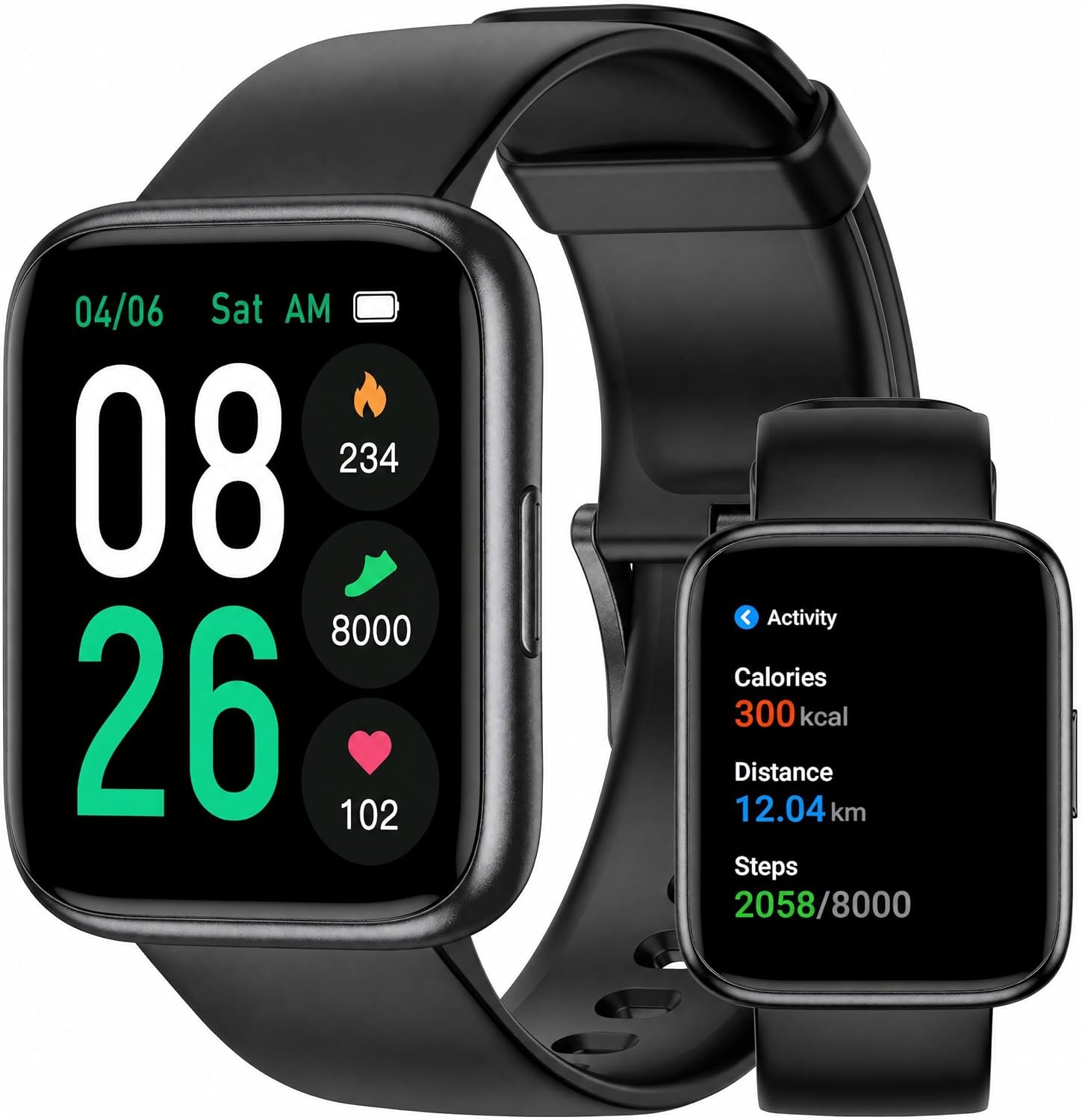 Senior Friendly Pedometer Watch, Fitness Tracker Waterproof Step Counter | 1.8″ Easy-to-read Screen, IP68 Water Resistance, Sleep Tracker, Alarm, Stopwatch, Heart Rate Monitor