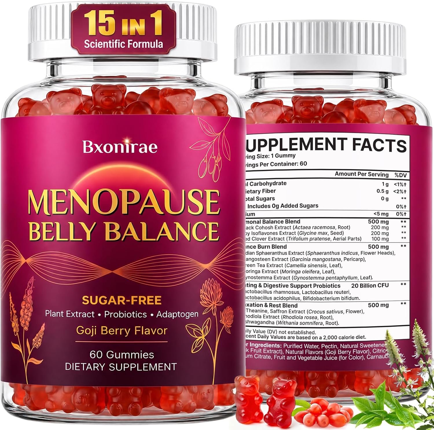 Menopause Supplements for Women , Hot Flashes, Belly Burner*, 60 Gummies | Menopause Gummies with Black Cohosh & Soy Isoflavones for Menopause Relief , Hormone Harmony & Mood Balance| 0 Sugar