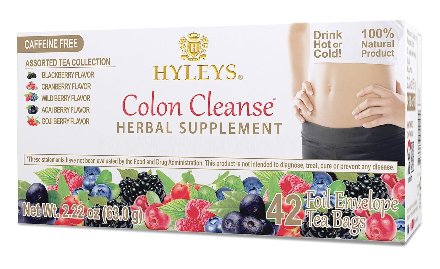 Hyleys Colon Cleanse Tea, Assorted, 42 Individually Wrapped Herbal Tea Bags | Herbal Detox Tea with Senna, Fennel & Ginger, Supports Digestion, Regularity & Gut Reset, Caffeine Free, Gluten Free