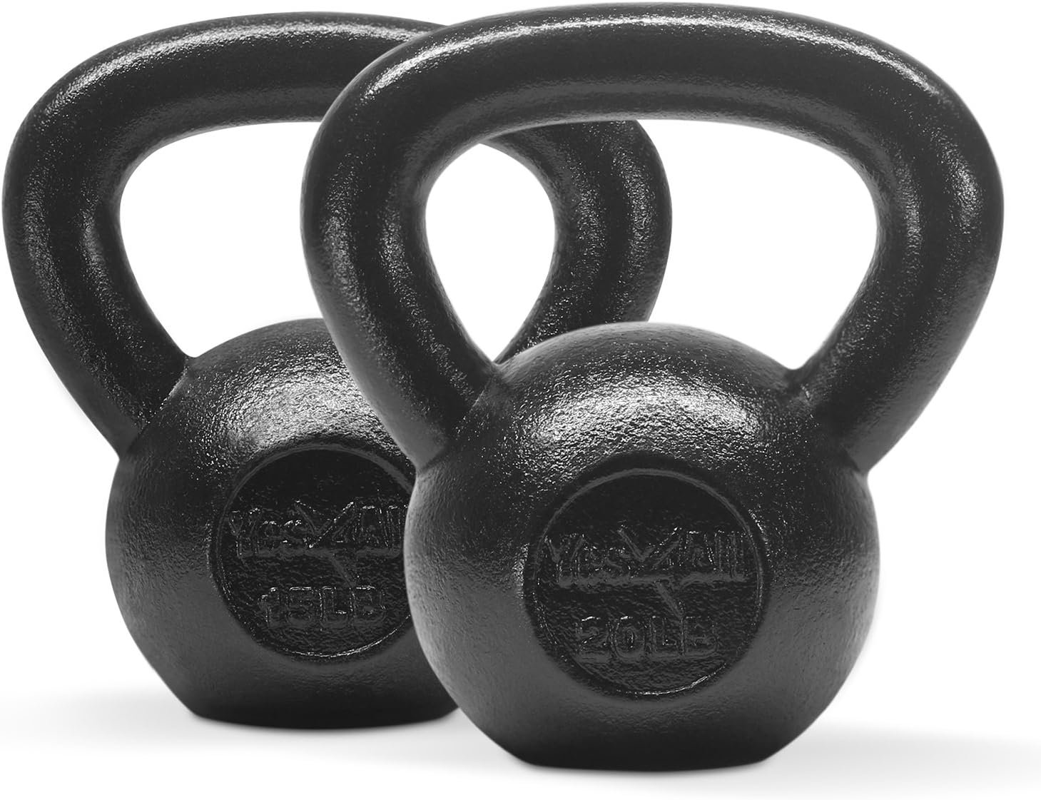 Yes4All Kettlebell Sets, 5 – 10 – 15 – 20 – 25 – 30 LB Cast Iron Strength Training Kettlebells, Wide Handles & Flat Bottom, Multi-Level from Beginners to Pros for Strength Training & Home Gym