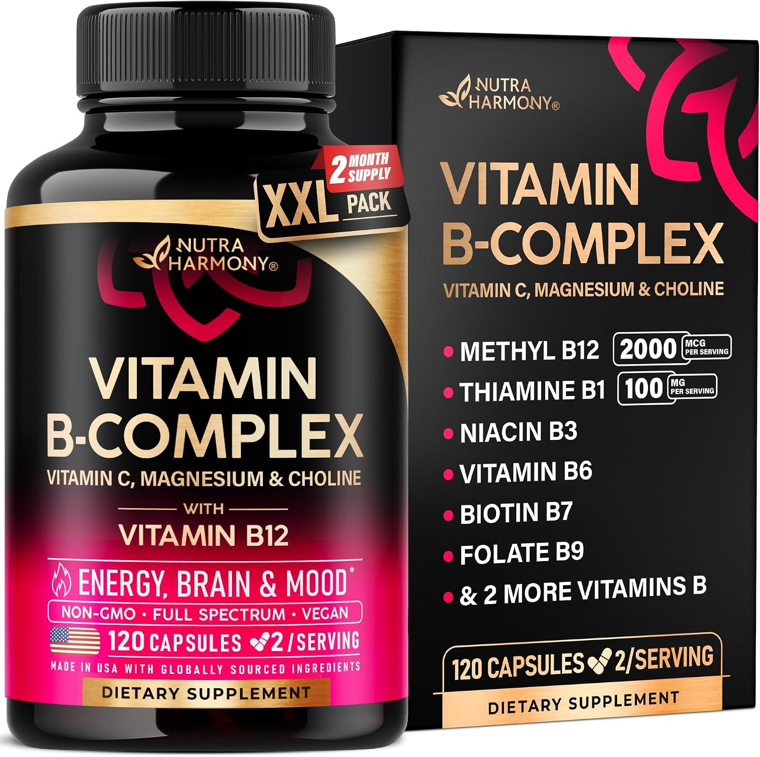 Vitamin B Complex for Men & Women – Full B-Complex & Vitamin B12 – 120 Caps | Vitamin B Complex for Men & Women – Full B-Complex & Vitamin B12 – 120 Caps
