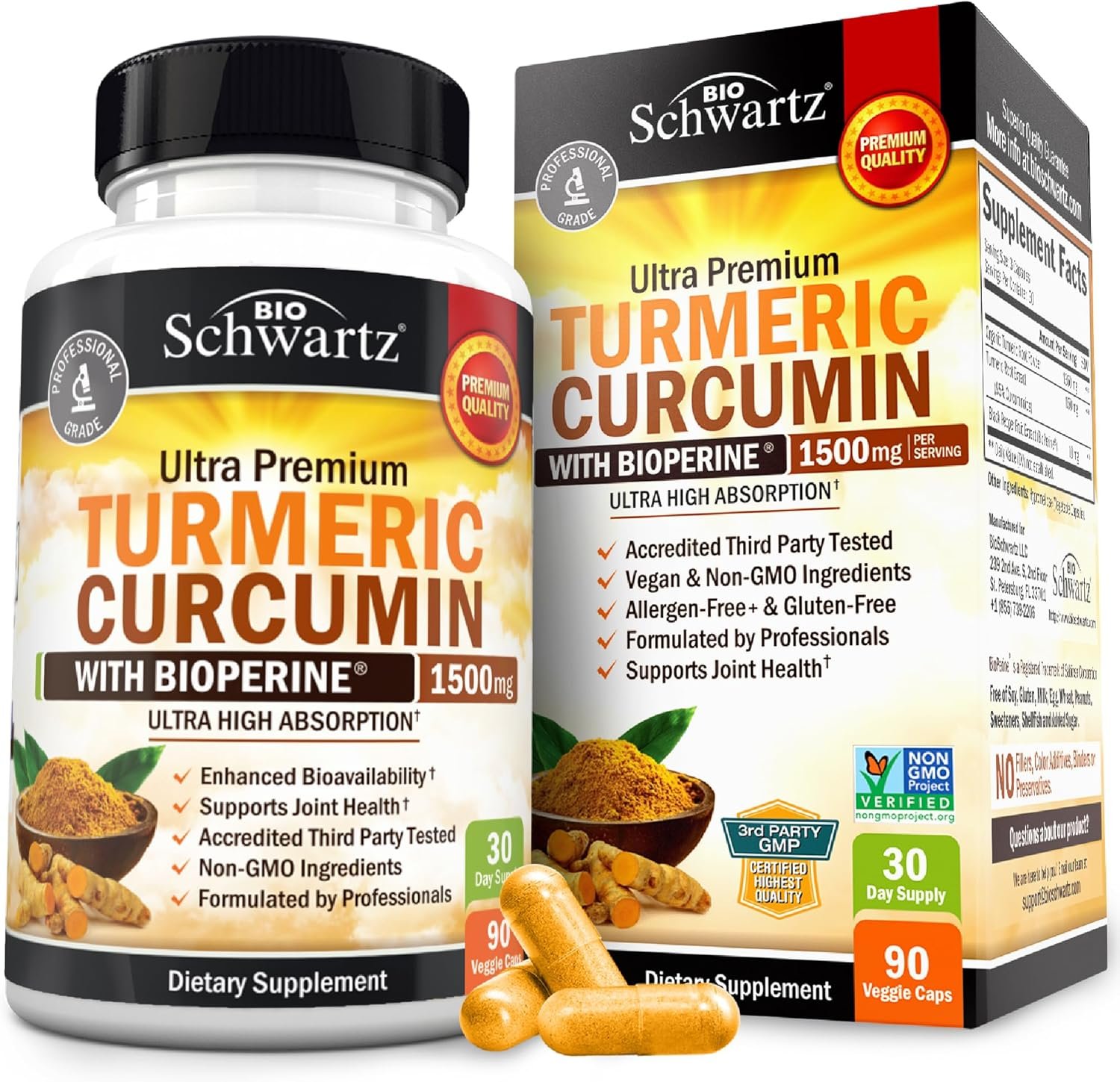 Turmeric Curcumin with Black Pepper Extract 1500mg – High Absorption Ultra Potent Turmeric Supplement with 95% Curcuminoids and BioPerine – Non GMO Tumeric Capsules for Joint Support – 90 Capsules