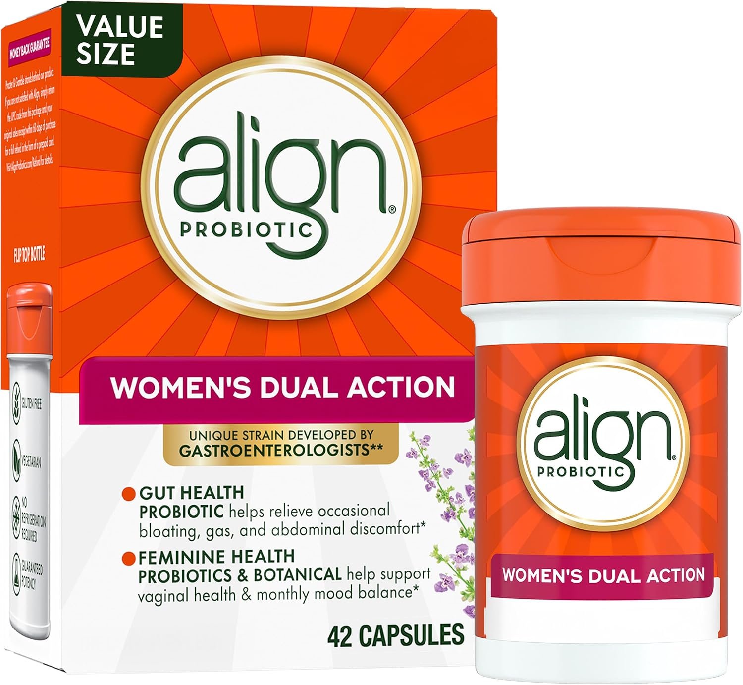 Align Probiotic, Womens Dual Action, Vaginal Probiotics for Women, Womens Probiotic for Vaginal Health Support, with Probiotics for Digestive Health, 42 Probiotic Capsules