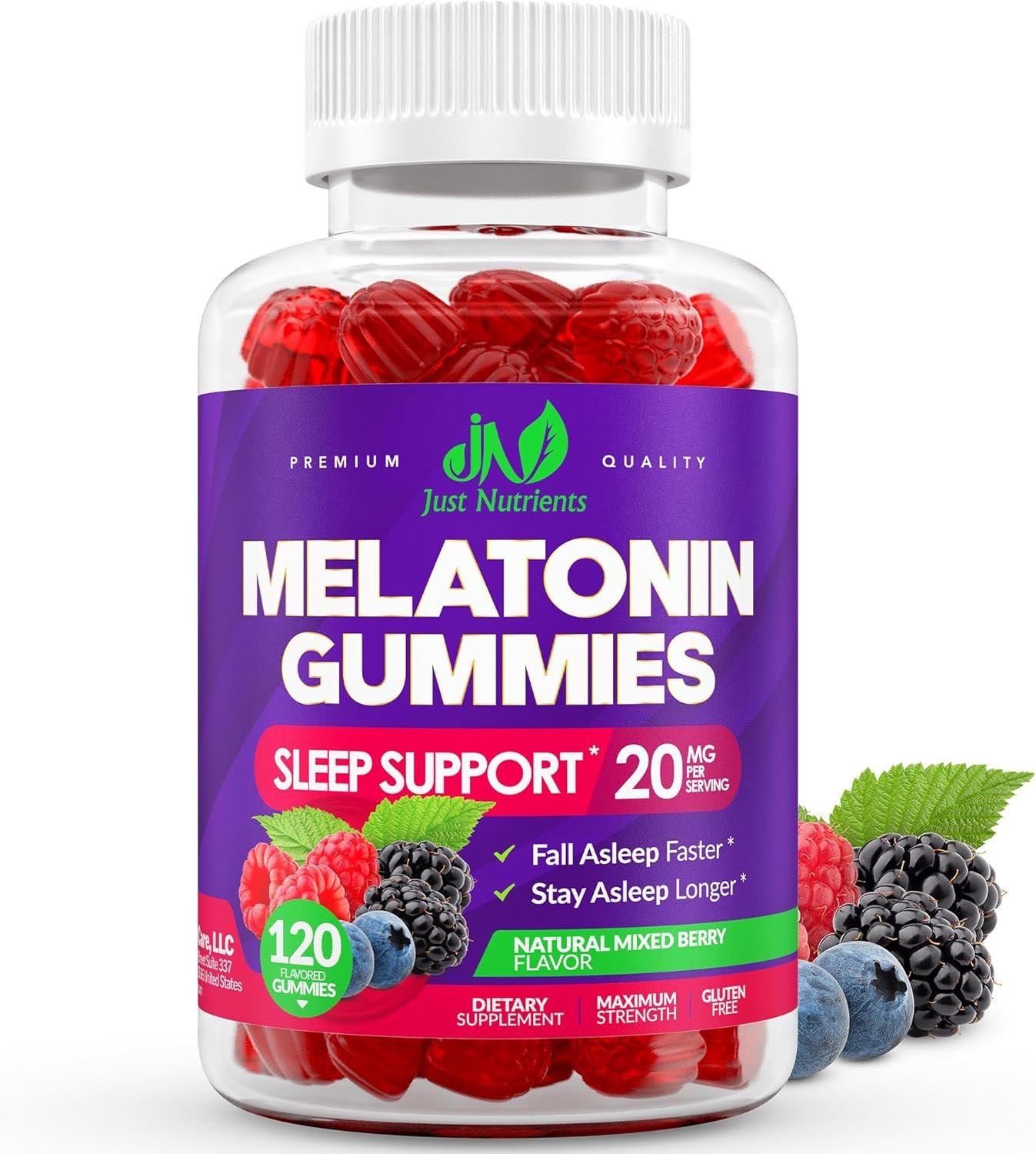 Melatonin 20mg Gummies (120 Count) – Maximum Strength Sleep Support for Adults with 10mg of Melatonin Per Gummy – Gluten-Free, Vegetarian, Great Tasting Mixed Berry Flavor – 60 Servings