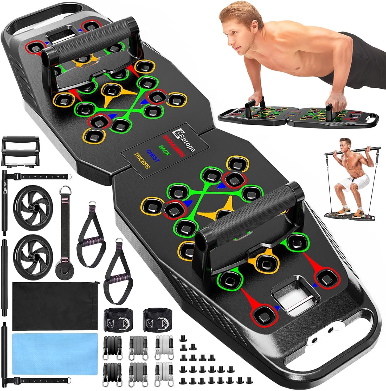 BBTOPS Push Up Board, Pilates Bar & Fitness Accessories, 25 in 1 Foldable Push up Bar for Home Gym, Workout Exercise Professional Push Up Strength Training Equipment for Man and Women