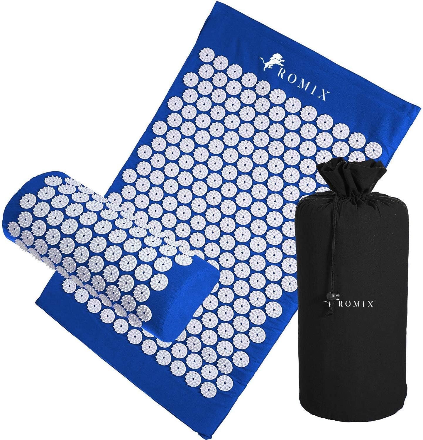 ROMIX Acupressure Mat and Pillow Set, Acupuncture Mat for Back Pain, Neck, Shoulder Pain Relief, Stress Reduction, Wellness Therapy, Cushioned Acupressure Mats with Carry Bag for Men and Women