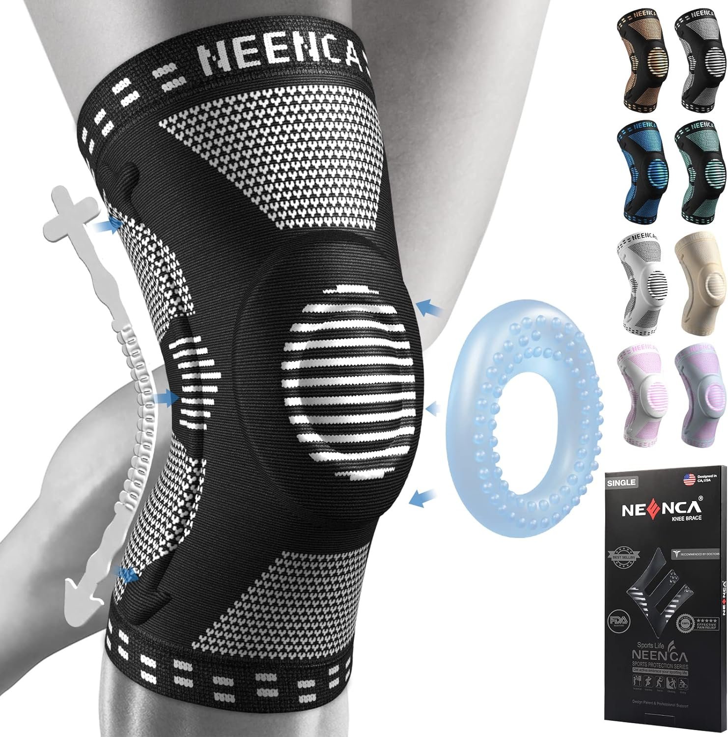 NEENCA Professional Knee Brace for Pain Relief, Medical Knee Support with Patella Pad & Side Stabilizers, Compression Knee Sleeve for Meniscus Tear, ACL, Joint Pain, Runner, Workout (Black, X-Large)