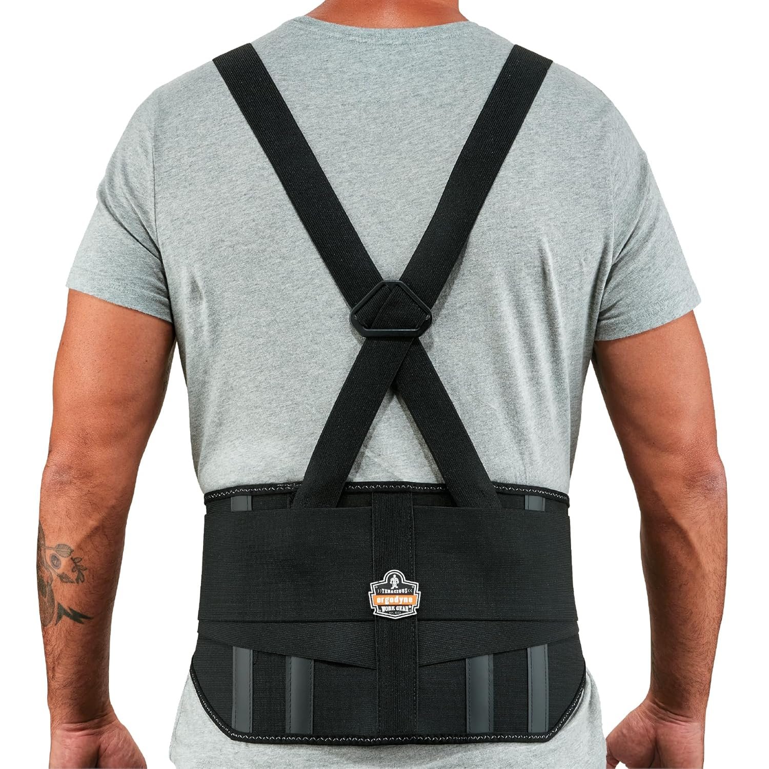 Ergodyne ProFlex 1600 Back Support Brace, 9″ Extended Support, High Cut Front For Mobility, Large,Black