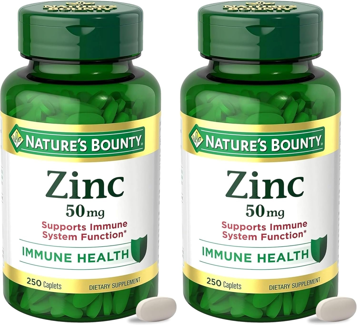 Nature’s Bounty Zinc 50mg, Immune Support & Antioxidant Supplement, Promotes Skin Health, 1 Caplet Per Day, Gluten Free, 250 Vegetarian Caplets (Pack of 2)