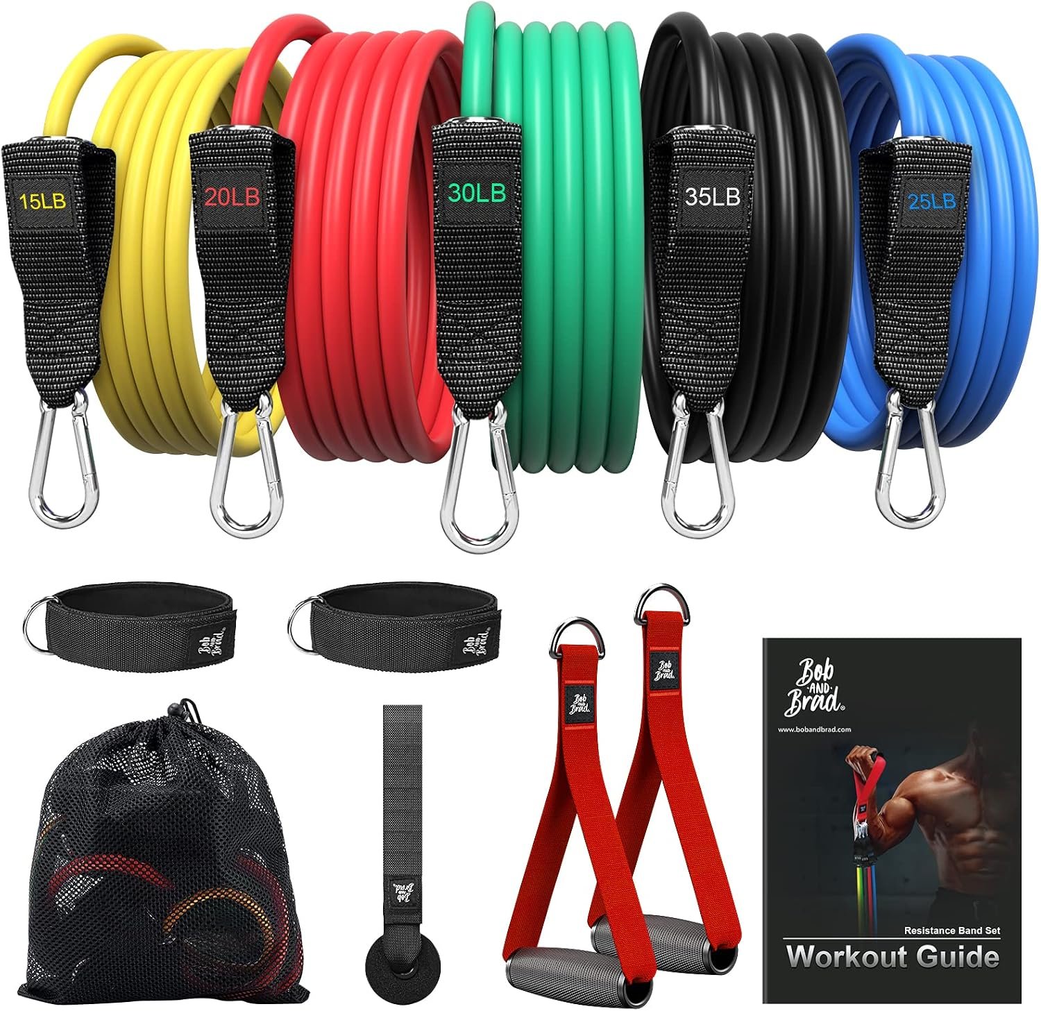 BOB AND BRAD Resistance Bands Set, Stackable Up to 125-150 lbs Workout Bands with Handles, Door Anchor & Ankle Straps – Heavy Duty Exercise Bands for Strength Training, Home Gym Fitness