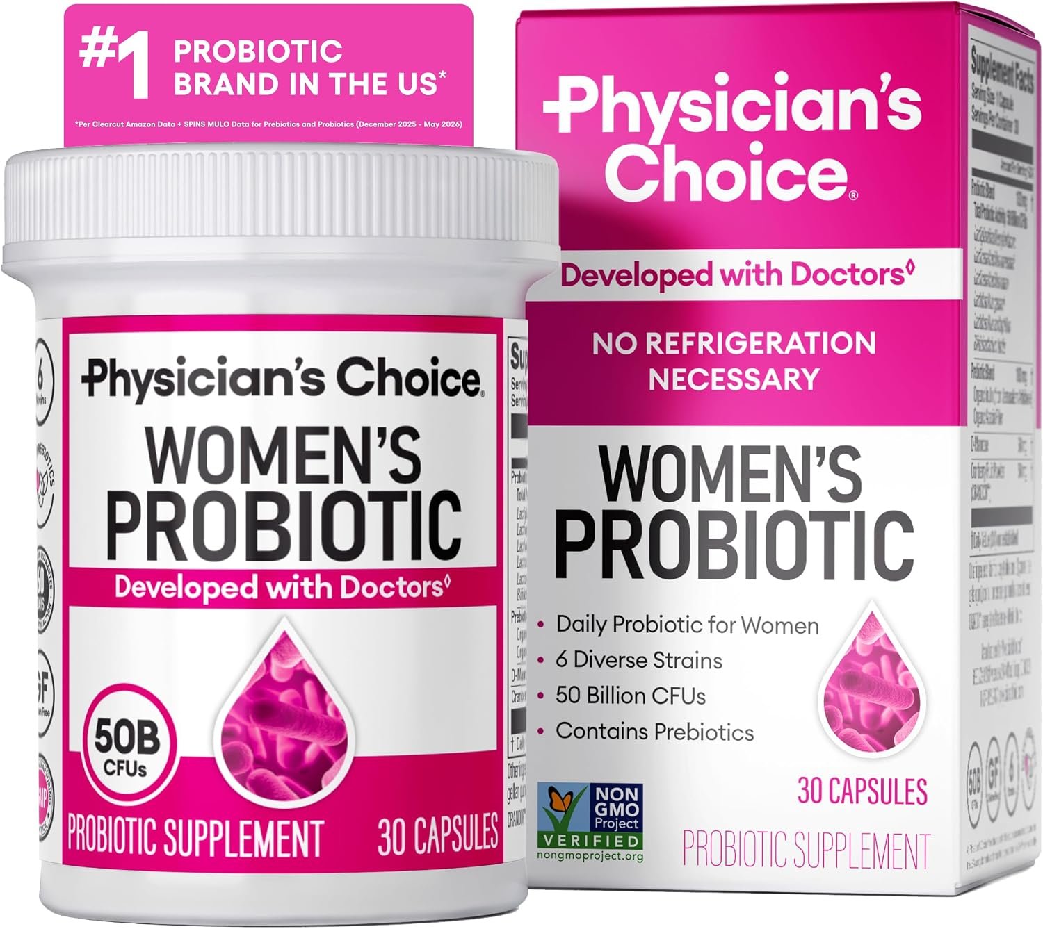 Physician’s CHOICE Probiotics for Women – PH Balance, Digestive, UT, & Feminine Health – 50 Billion CFU – 6 Unique Strains for Her – Organic Prebiotics, Cranberry Extract+ – Women Probiotic – 30 CT