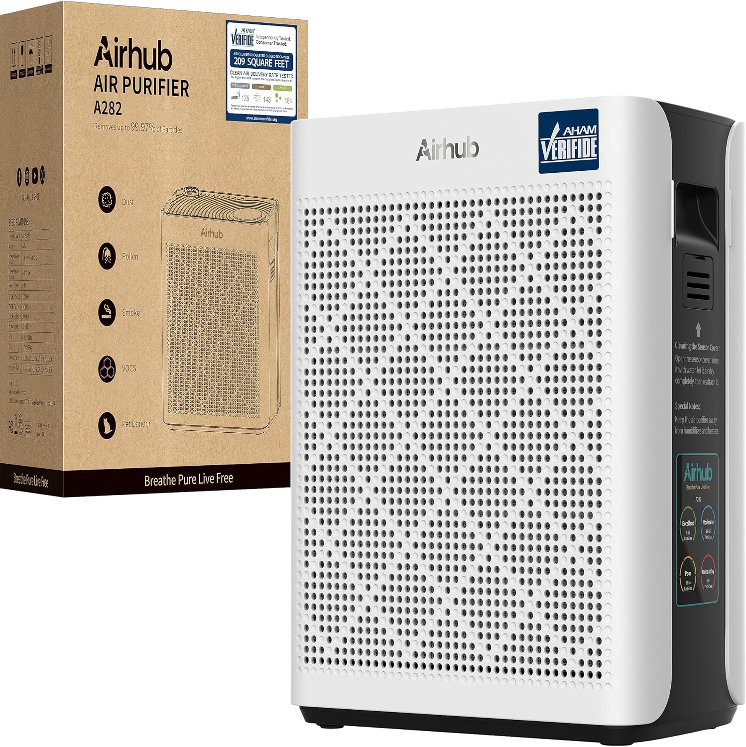 Air Purifiers for Home Large Room Up to 1,092 Ft² in 1 Hr AHAM Verified, HEPA Filter with Activated Carbon & Washable Pre-Filter, PM2.5 Sensor AQI Display 20dB Sleep Mode for Dust, Odor, Pollen & Pets