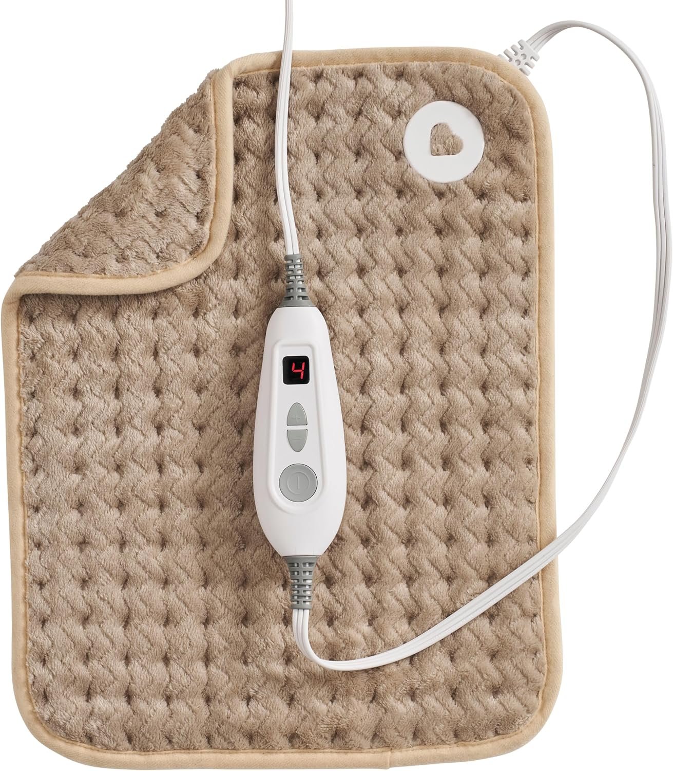 Brookstone Herringbone Portable Heating Pad – Super Soft Plush, 6 Heat Settings, Machine Washable, Easy-to-Use Controller, 16” x 12” for Pain Relief, Period Cramps, Warmth (Taupe)