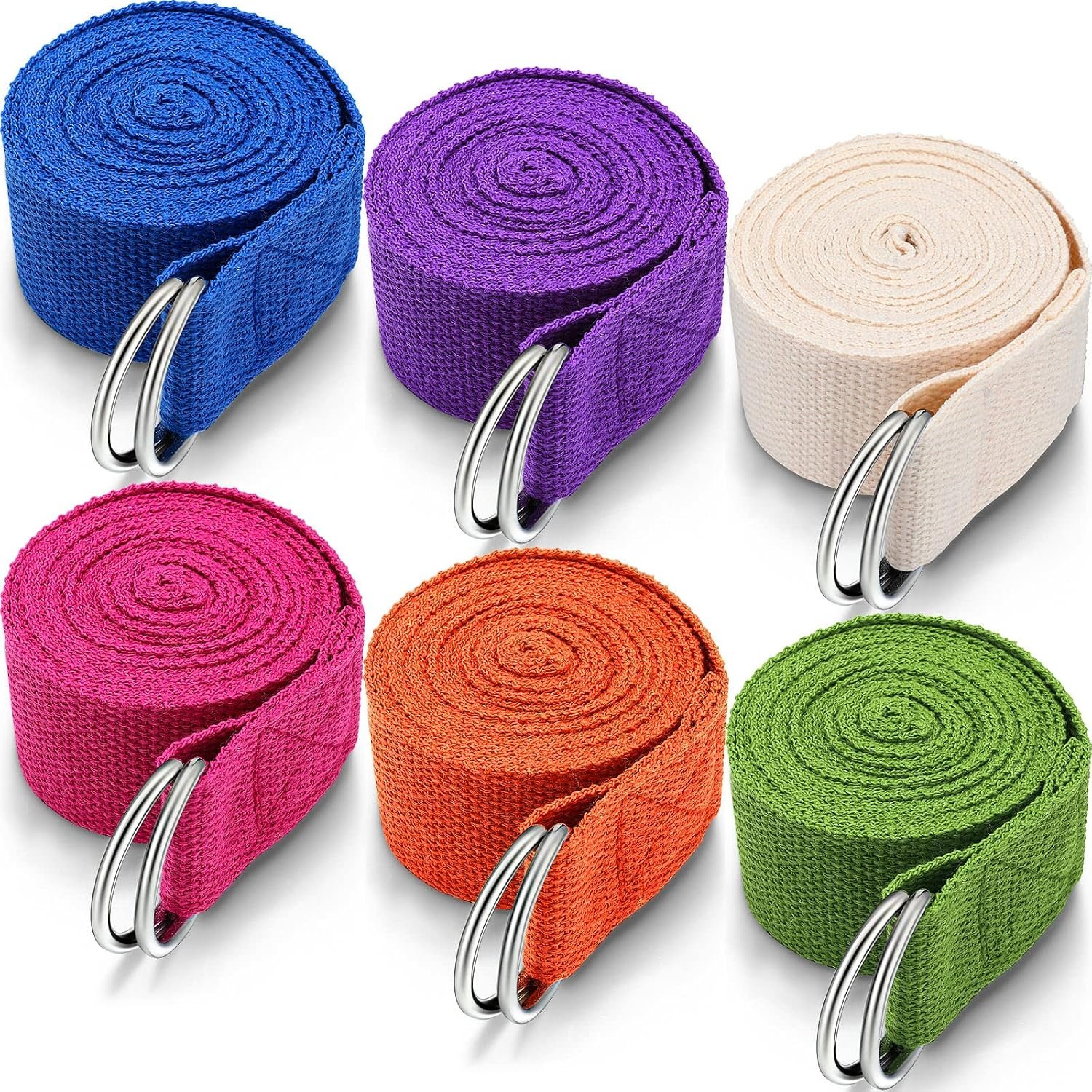 6 Pcs Yoga Strap for Stretching 8 ft Yoga Exercise Adjustable Straps Bands with Safe D Ring Buckle for Pilates, Gym Workouts, Fitness, Physical Exercise, Dance, Improve Flexibility