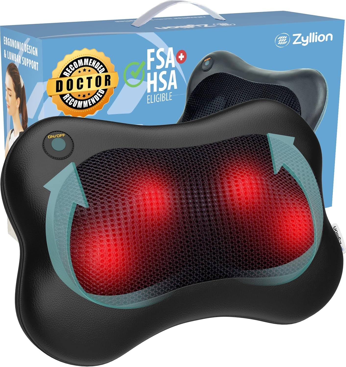 Zyllion Shiatsu Back and Neck Massager with Heat for Muscle Pain, ZMA-13 | 3D Electric, Deep Tissue Kneading, Massage Pillow, Back Pain, Lumbar Sciatica Relief, Doctor Recommended, Not Cordless, Black