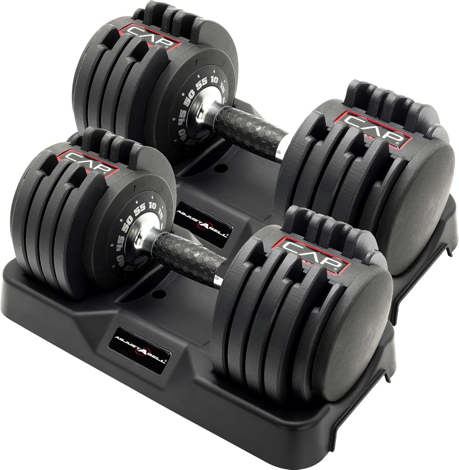 CAP ADJUSTABELL Adjustable Dumbbell Set, Premium Quick Select Adjustable Weights for Strength Training, Singles & Pairs, 12.5 LB, 25 LB & 55 LB, Round & Hex Dumbbells, Multiple Grip Handle Options