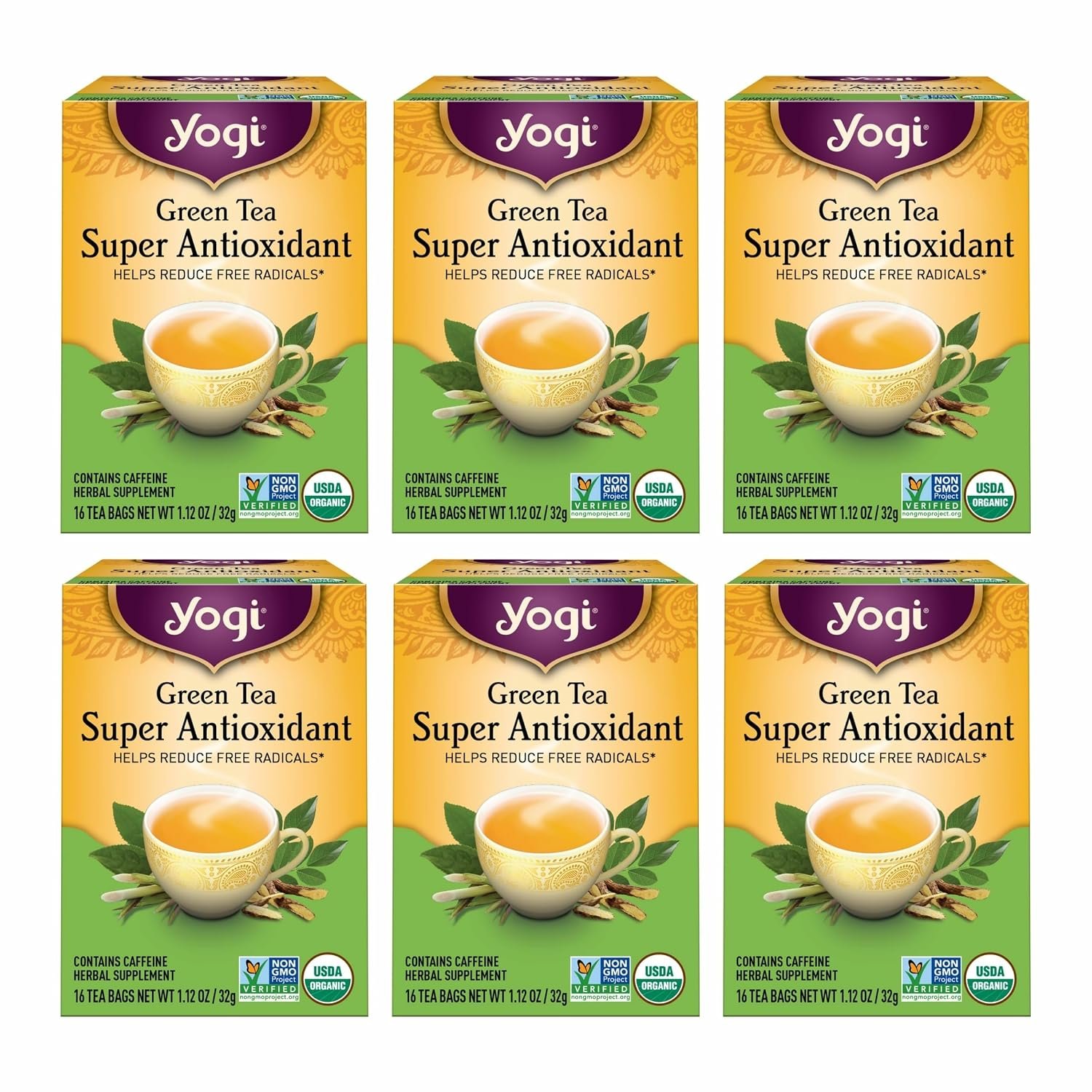 Yogi Tea – Green Tea Super Antioxidant (6 Pack) – Organic Green Tea Blend to Support Overall Health – 96 Tea Bags