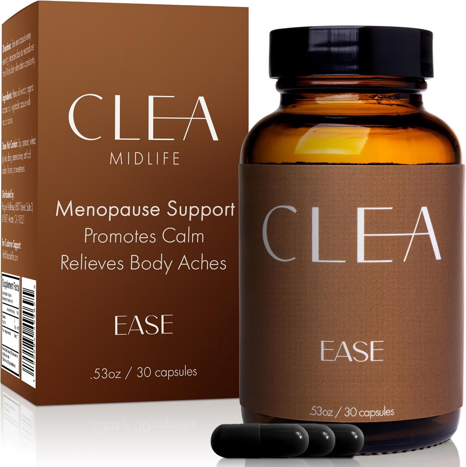 Ease – Menopause Support for Stress, Mood & Aches – Trusted by Dr Suzanne Gilberg MD – 50mg Premium Organic Hemp Oil – Feel Calm During Perimenopause & Menopause, Natural Cortisol Manager, 30 Capsules