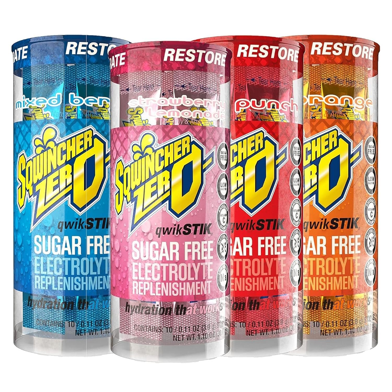 Sqwincher Qwik Stik, Sugar Free, Assorted Flavors, .11oz Packet, 200 Pack | Zero sugar electrolyte mix, fast-dissolving single-serve sticks, just add to 20oz water bottle for quick on-the-go hydration
