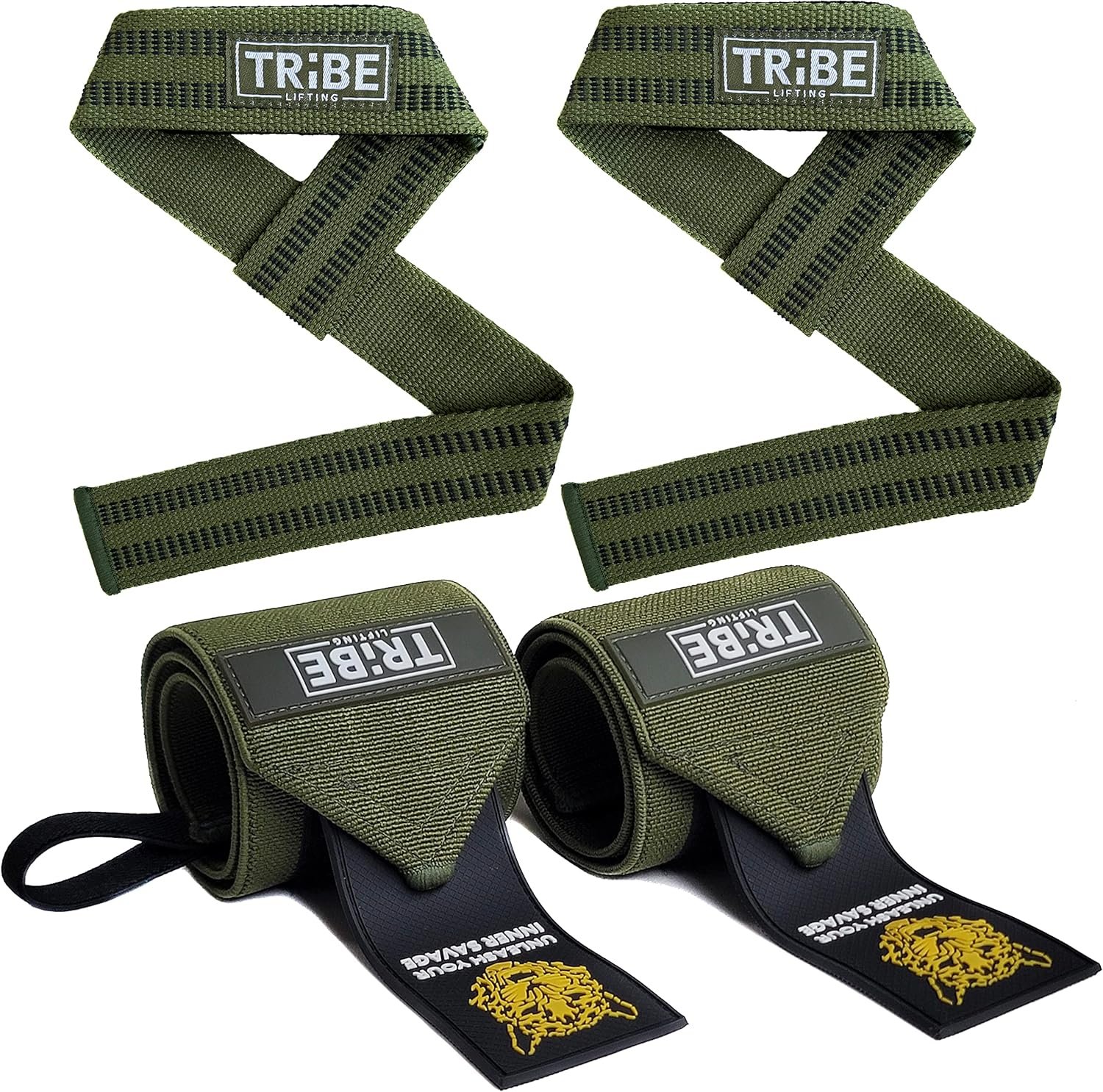 21-Inch Wrist Wraps and 24-Inch Lifting Straps Set for Weightlifting | Heavy-duty wrist support wraps, anti-slip silicone grip straps with padded loops, reinforced stitching for heavy lifts