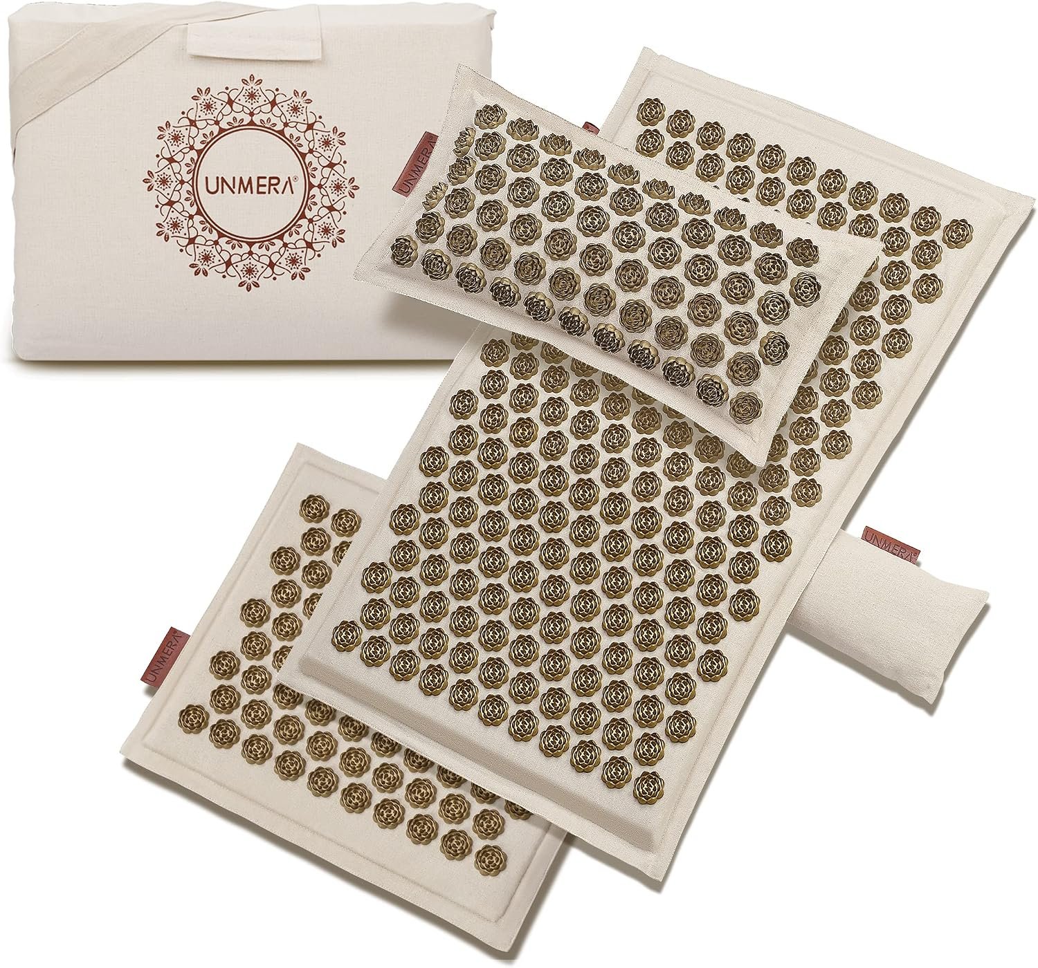 UNMERA Acupressure Mat and Pillow Set, Natural Linen & Coconut Fiber Filling | Back/Neck Pain Relief, Sciatic, Headache and Muscle Relaxation, Comes with Carrying Bag