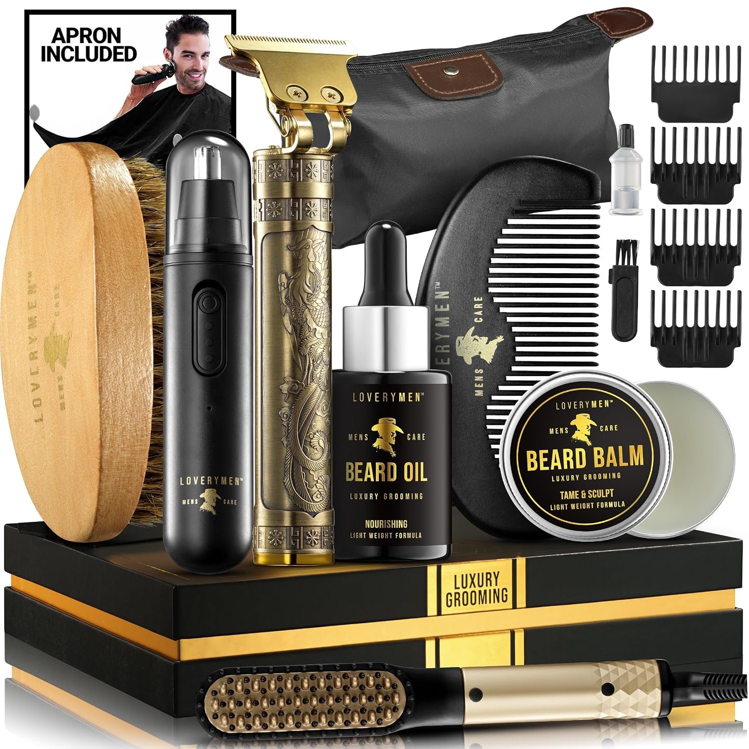 Grooming Beard Kit, Fathers Day Gift Ideas for Husband, Dad Gifts for Fathers Day, Beard Trimmer, Nose Hair Trimmer, Hair Straightener Brush, Oil, Balm & More, 15pc Men Care Kit, Gifts for Men.