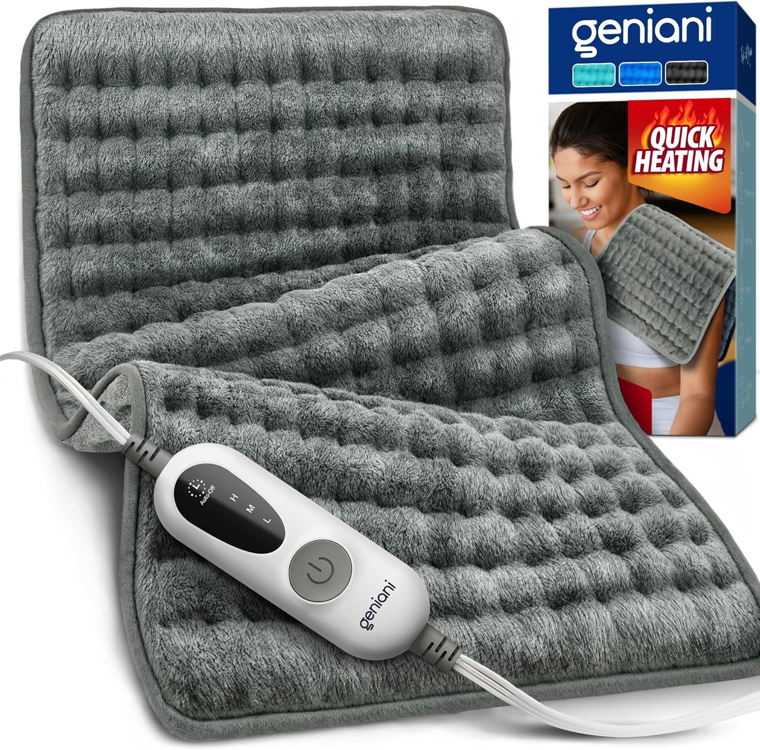 GENIANI Back Pain & Relaxation Gifts for Women – Electric Heating Pad for Back, Neck & Shoulders, Soft Microplush Electric Throw Heating Pad for Period Comfort, Fast Heating, Auto Shut Off, 12″x24″