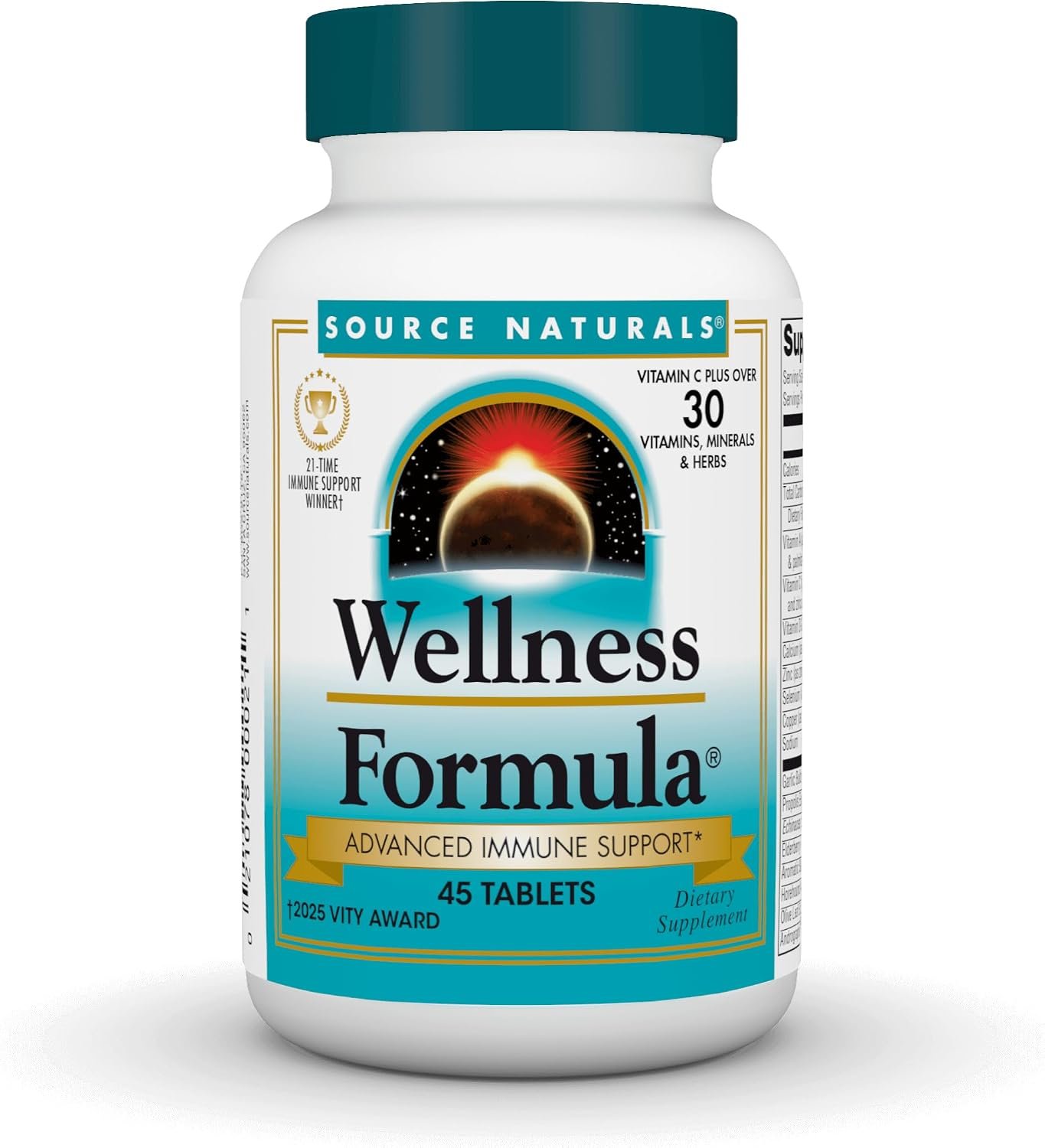 Source Naturals Wellness Formula, Advanced Immune Support – 45 Tablets | Bio-Aligned Vitamins & Herbal Defense with Vitamin C Plus 30 other Vitamins, Minerals & Herbs for Immune System Support